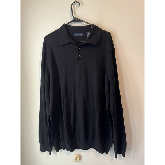 John Ashford 100% Extra Fine Merino Wool Long Sleeve Polo Sweater Mens XLT Black - Picture 1 of 3